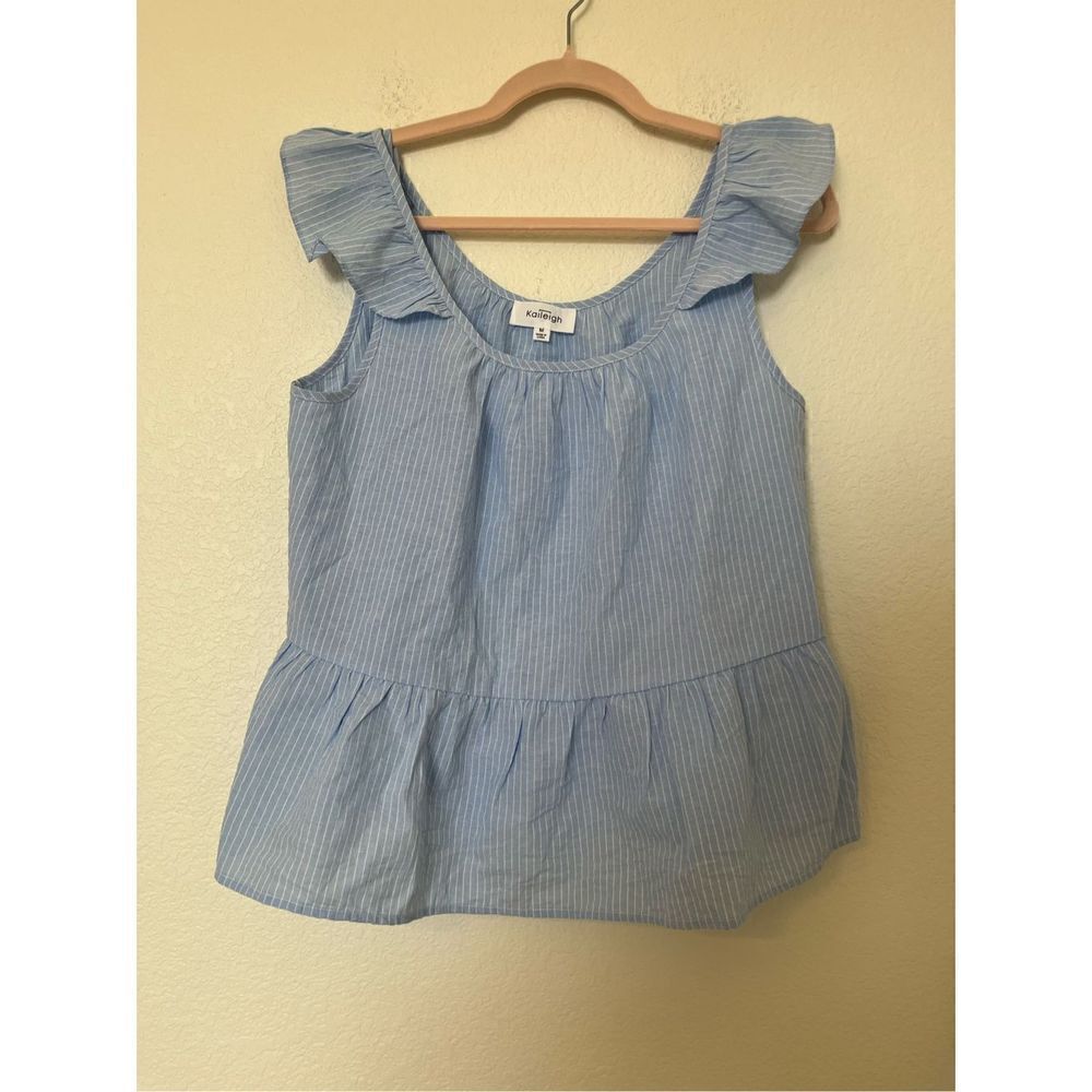Kaileigh  Boho Stripe Print Ruffle Shoulder Tiered Ruffle Hemline Tank Top NEW